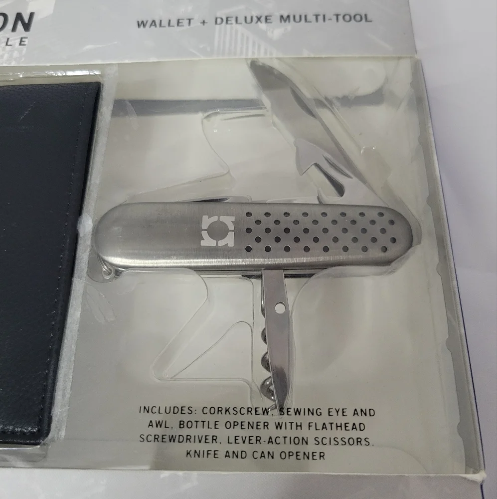 New Reaction Kenneth Cole Black Bifold RFID Security Wallet & Multi Tool
